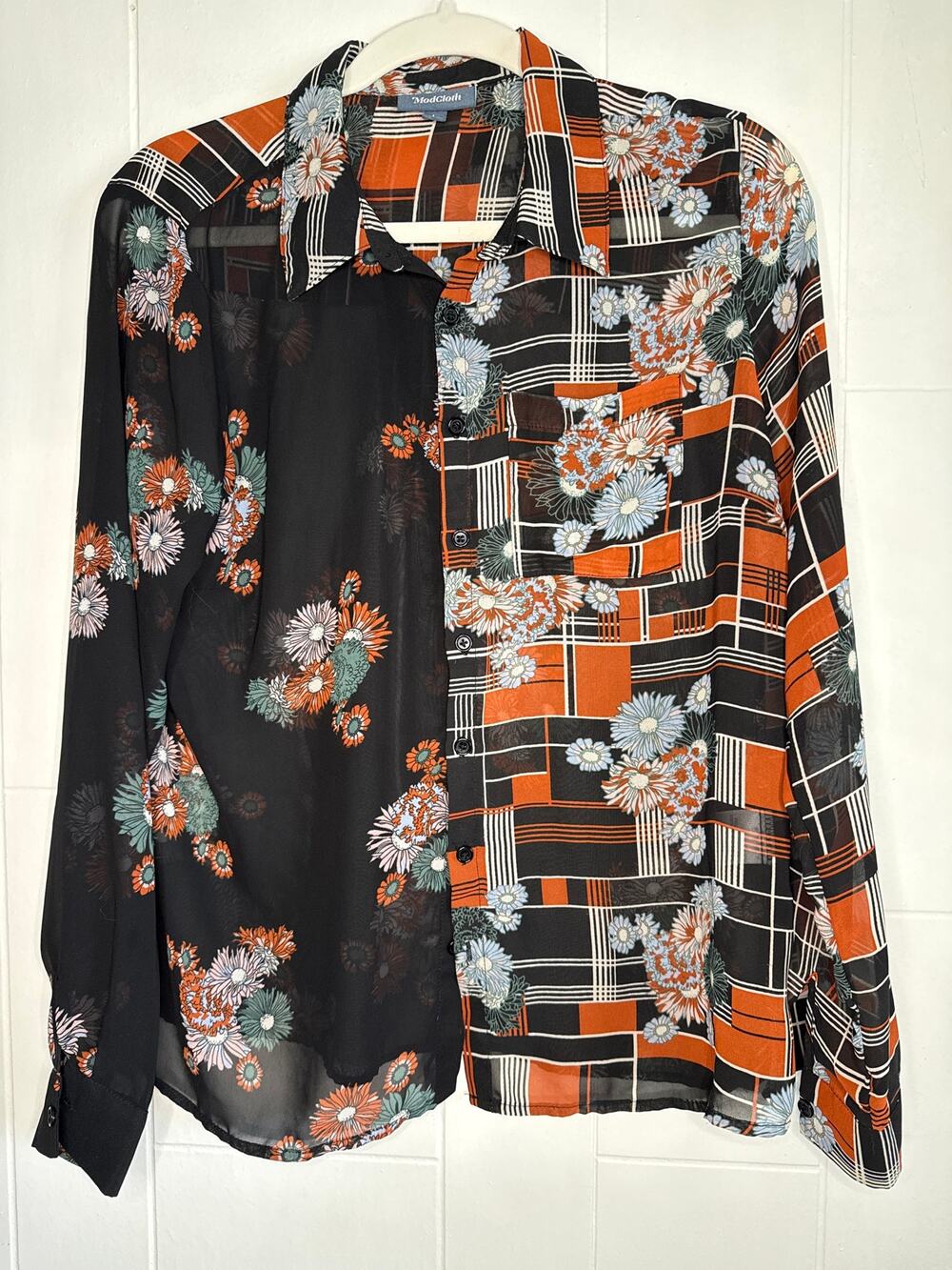 Modcloth sheer retro button up blouse size large
